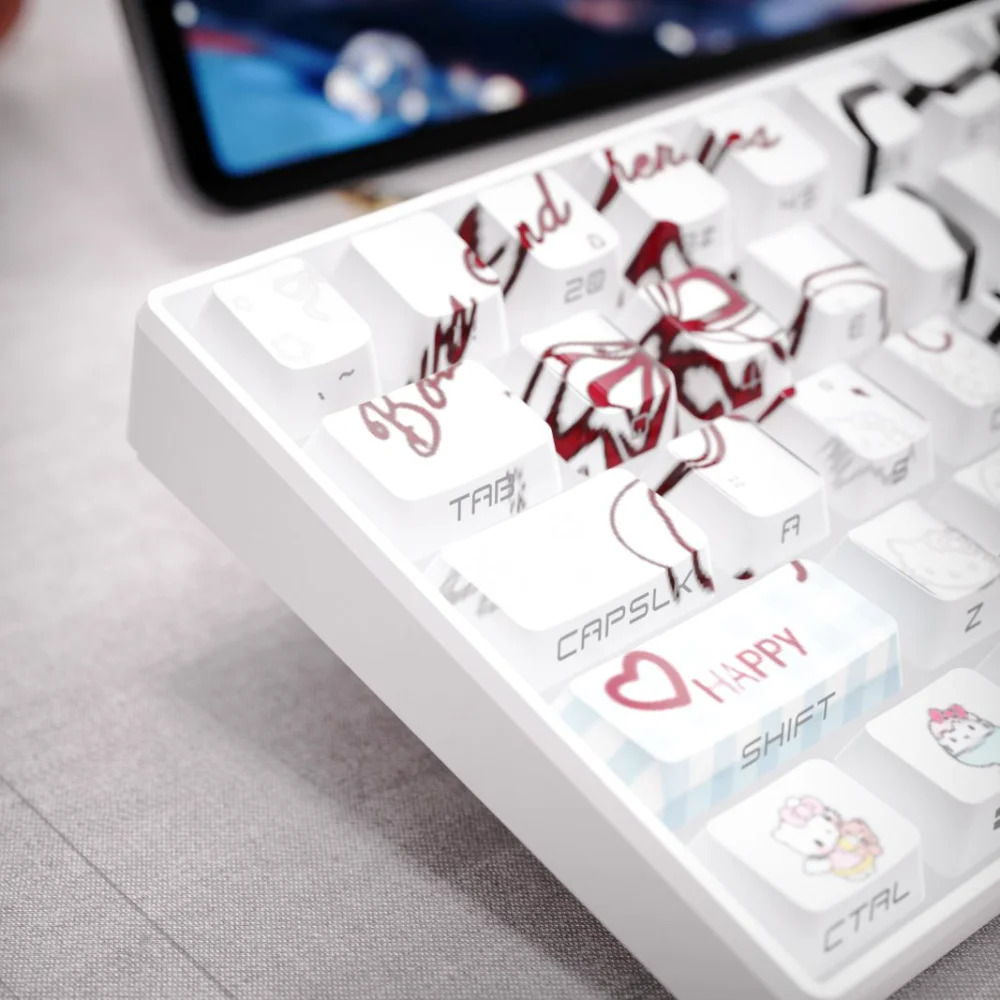 Lindo gato Keycap cereza perfil PBT lado grabado translúcido Keycap adecuado para teclado mecánico para jugar regalo para niña - imagen 4