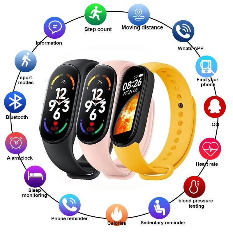 Reloj inteligente M7 Smartband ritmo cardíaco Smartwatch rastreador de Fitness presión arterial pulsera deportiva para mi band 7 hombres mujeres - imagen 4