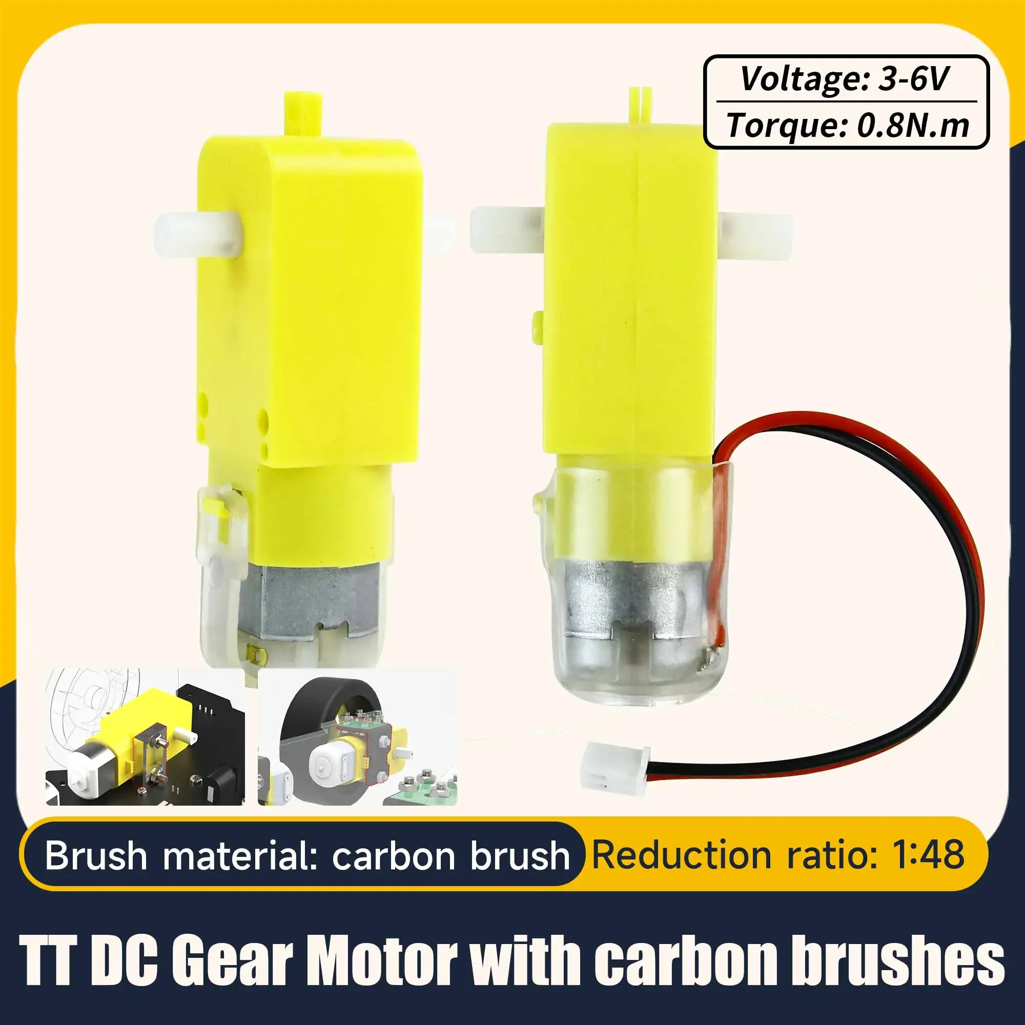 Yahboom TT DC Motor reductor de engranajes eléctricos con soporte, escobillas de carbón y Terminal XH2.54 para Kit de Robot DIY, coche de cuatro unidades