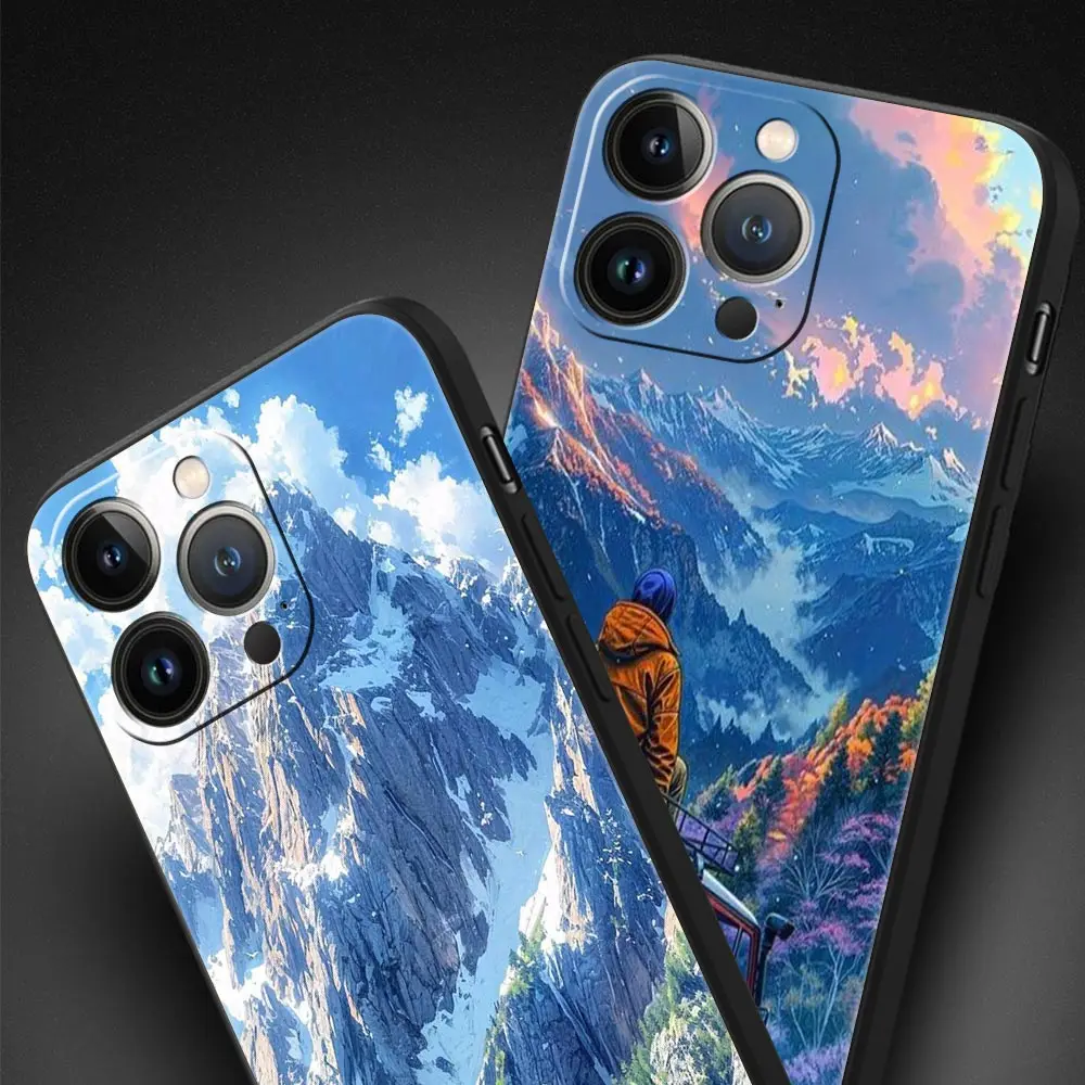 Funda de teléfono de lujo con vehículo de viaje forestal para iPhone 17 Air 16 Plus 13 15 14 12 11 Pro MAX 7 8 SE, funda negra de TPU suave - imagen 3