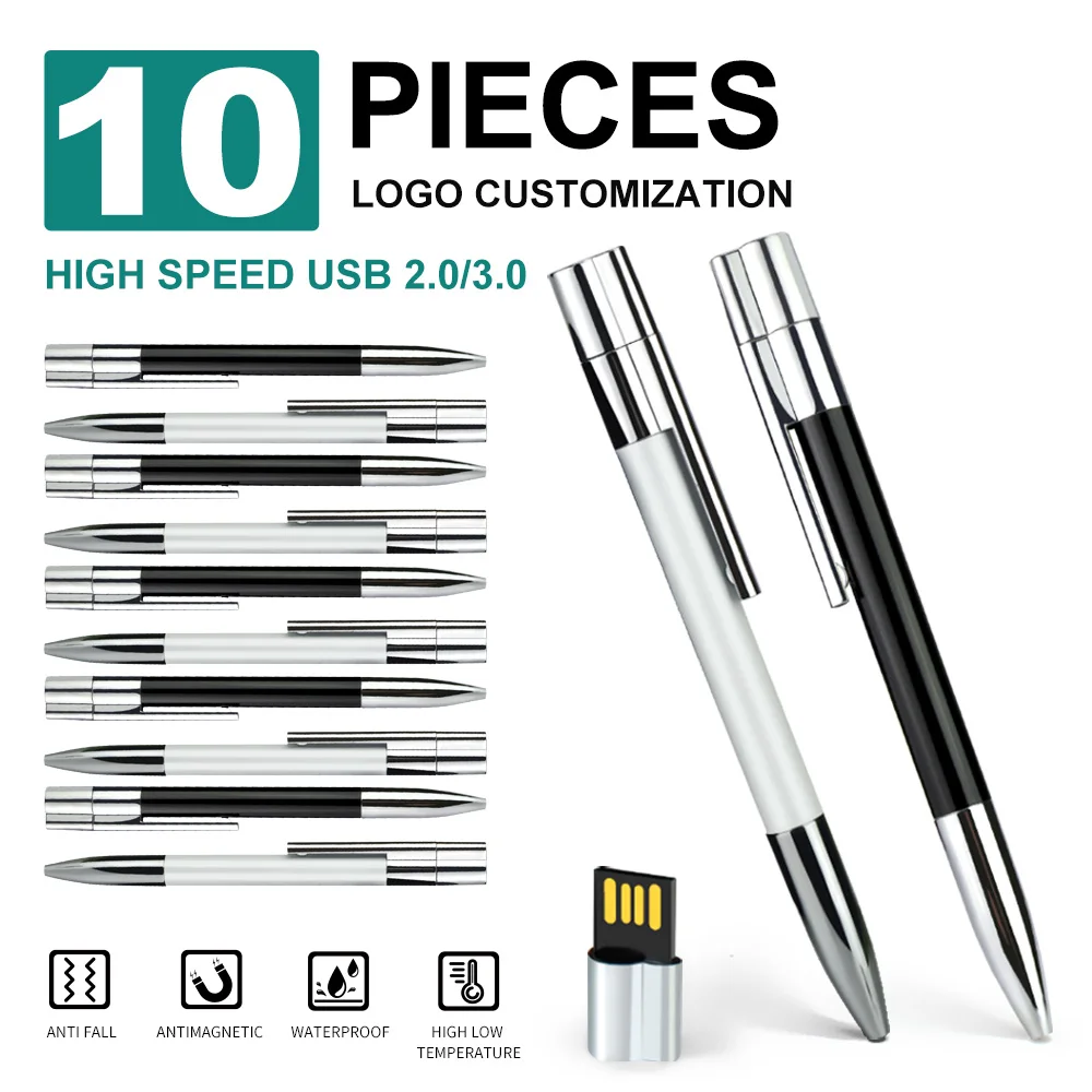 Zsuit Logotipo gratuito Bolígrafo de metal USB 32GB 64GB Unidad flash USB 2.0 Memory Stick 128G Pendrive 2 pulgadas Llave de almacenamiento USB Unidad USB