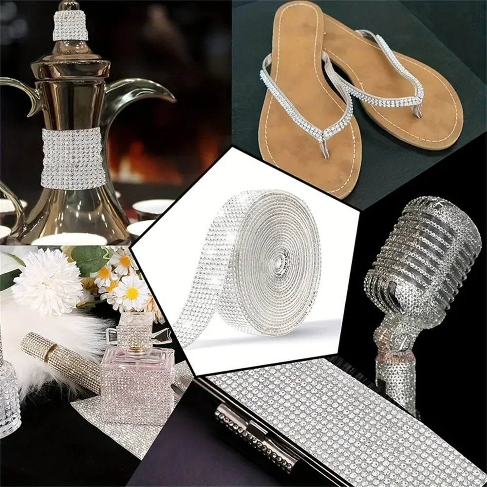 Pegatina autoadhesiva de cristal brillante, cinta de adorno de cinta de diamantes de imitación, joyería para ropa DIY, manualidades para teléfono de coche, pegatina decorativa de regalo - imagen 4