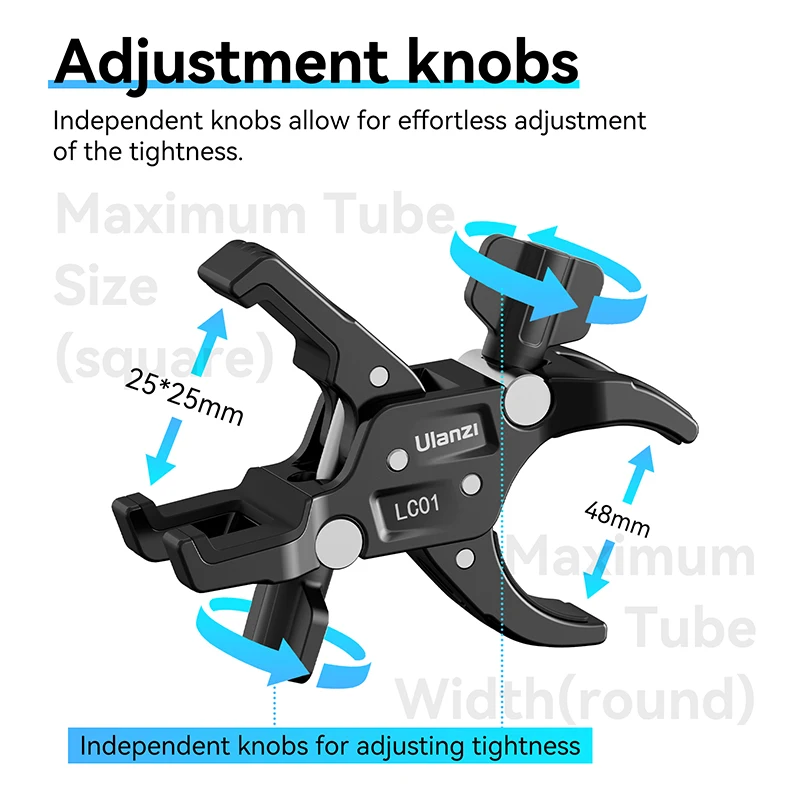 Ulanzi LC01 Super Abrazadera para soporte de luz, perillas de ajuste para accesorios de fotografía, abrazadera doble para tubos redondos cuadrados - imagen 3
