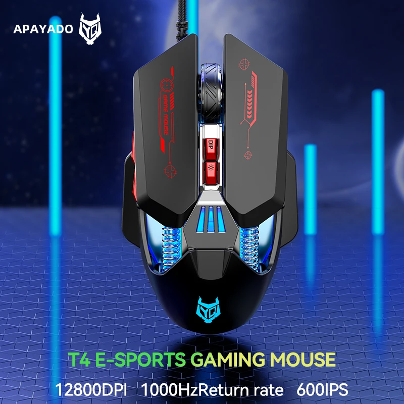 Ratón para juegos APAYADO T4 con cable ultraligero, 600IPS, RGB con cable, 1000HZ,12800DPI para ordenador portátil/computadora