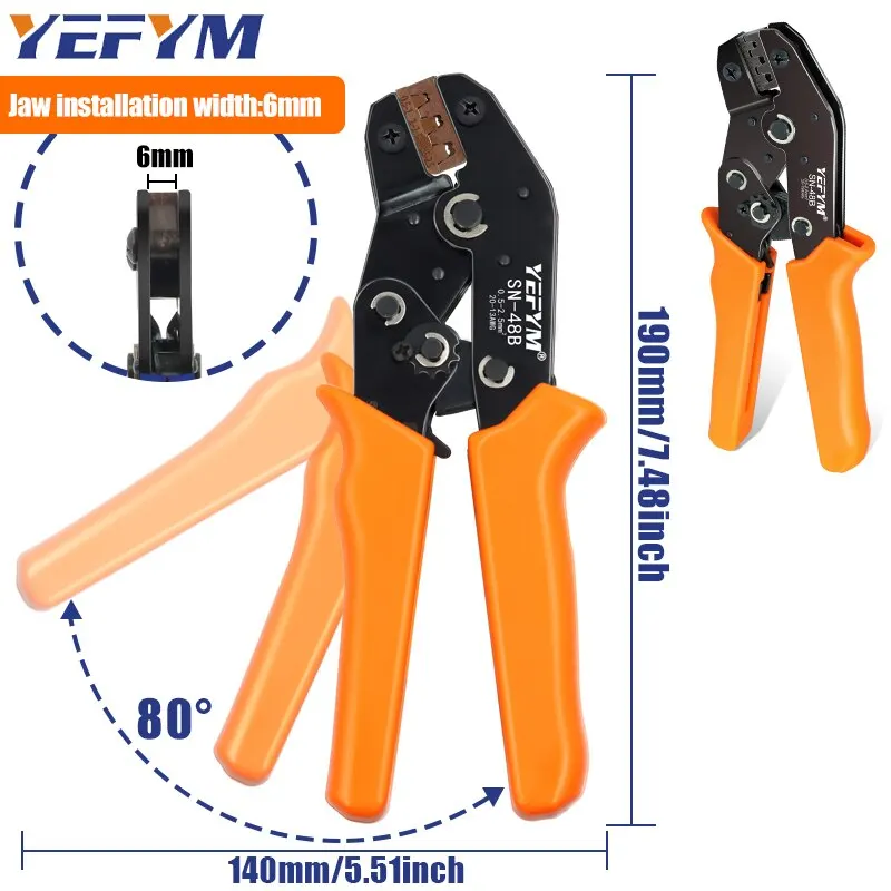 Alicates de prensado de SN-48B para terminales de coche, herramientas manuales eléctricas de alta precisión para TAB 2,8/4,8/6,3/0,5, 2/23-2,5mm,-13AWG - imagen 4