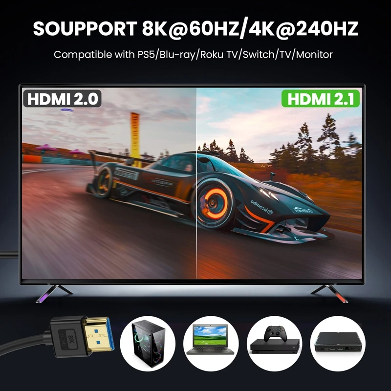 0,3 M 2M versión 2,1 compatible con HDMI con silicona Flexible ángulo de 90 grados Cable fino compatible con 10K96Hz/8K 60Hz/4K240HZ/4K144HZ - imagen 2