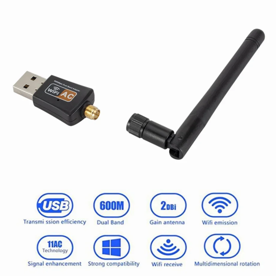 Grwibeou-Adaptador WIFI USB de doble banda, 600Mbps, 2,4 GHz, 5GHz, WiFi con antena, Mini ordenador, receptor de tarjeta de red para PC y portátil - imagen 4