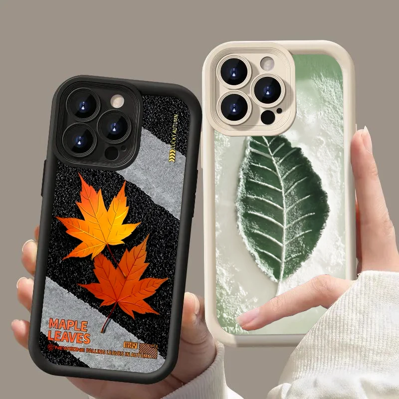 Funda de teléfono de silicona de hoja de arce de otoño de la suerte para iPhone 17 16 15 Pro Max 14 13 12 11 Pro 17 Air 16E XS X XR 7 8 Plus cubierta suave