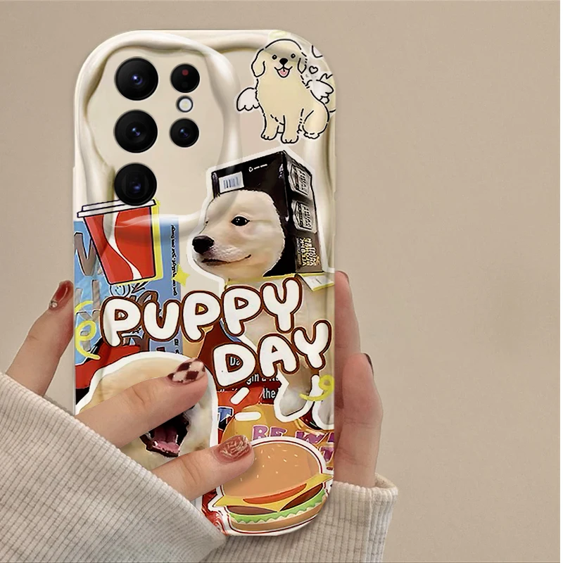 Precioso gato perro 3D onda funda para Samsung Galaxy S24 Ultra S23 S22 Plus S21 S20 FE A25 A55 A35 A15 A16 A05 A05S A06 funda de silicona - imagen 4