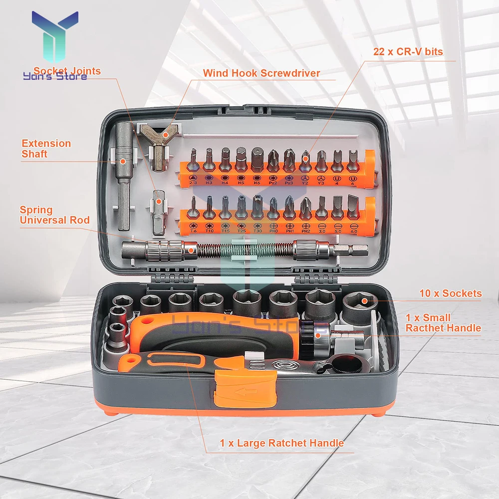 Juego de destornilladores retráctiles para el hogar, caja de herramientas práctica, multifuncional, en forma de ciruela, palabra de arroz, trinquete, 38 en 1 - imagen 3