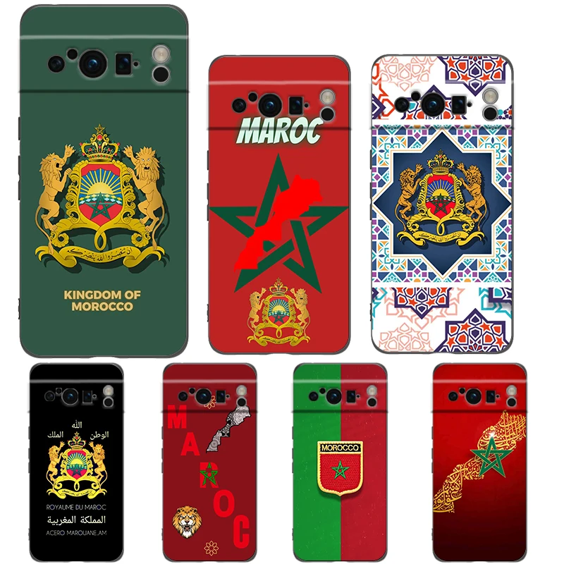 Funda de teléfono con pasaporte Maroc Marruecos con bandera marroquí para Google Pixel 9 8 7 6 Pro XL 8A 6A 7A 5G, funda negra de TPU suave
