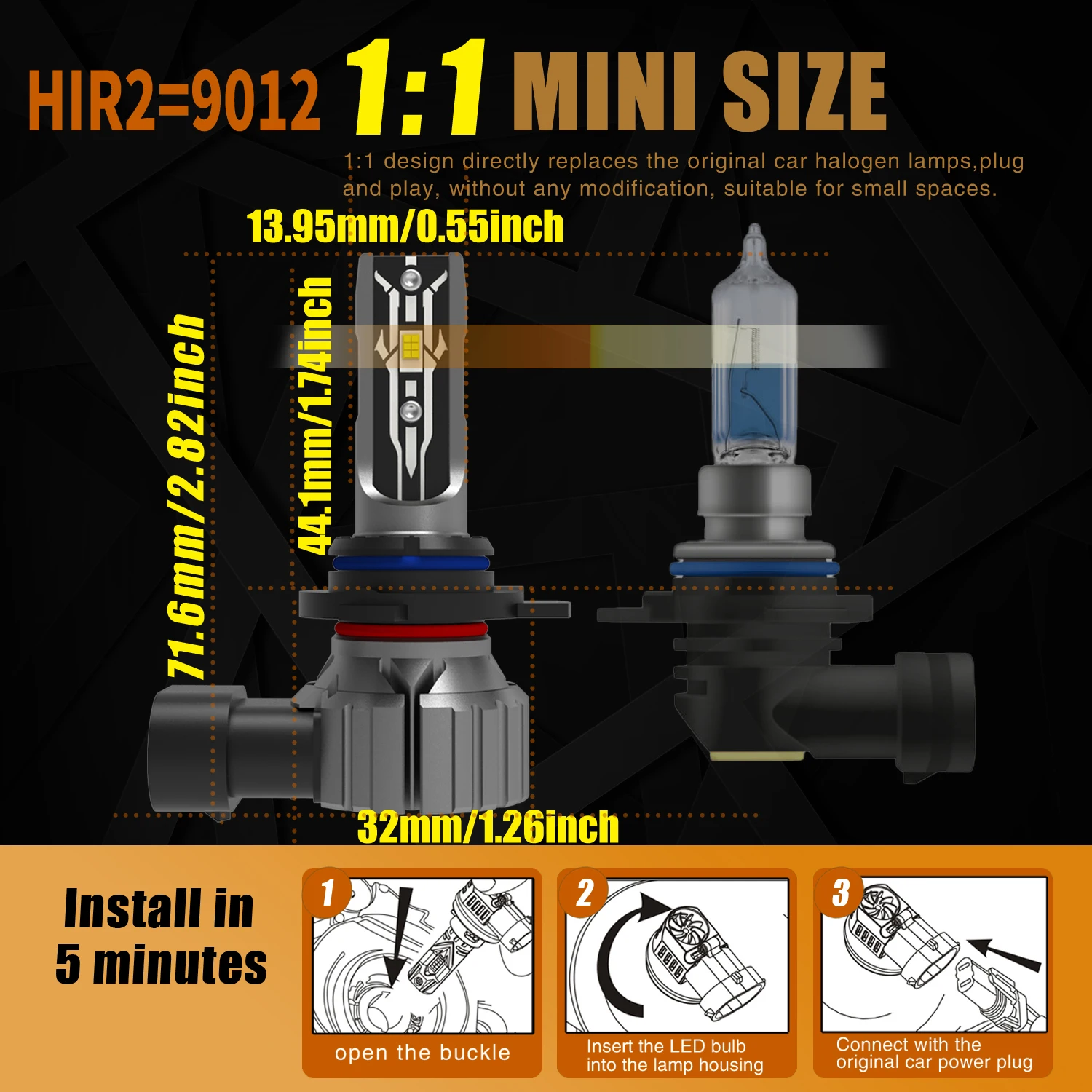 2x HIR2 faro Led Canbus sin Error 9012 bombilla de coche de alta potencia 6000K lámpara de diodo de luz blanca 12v 55w para Toyota Auris 2012 ~ 2018 - imagen 2