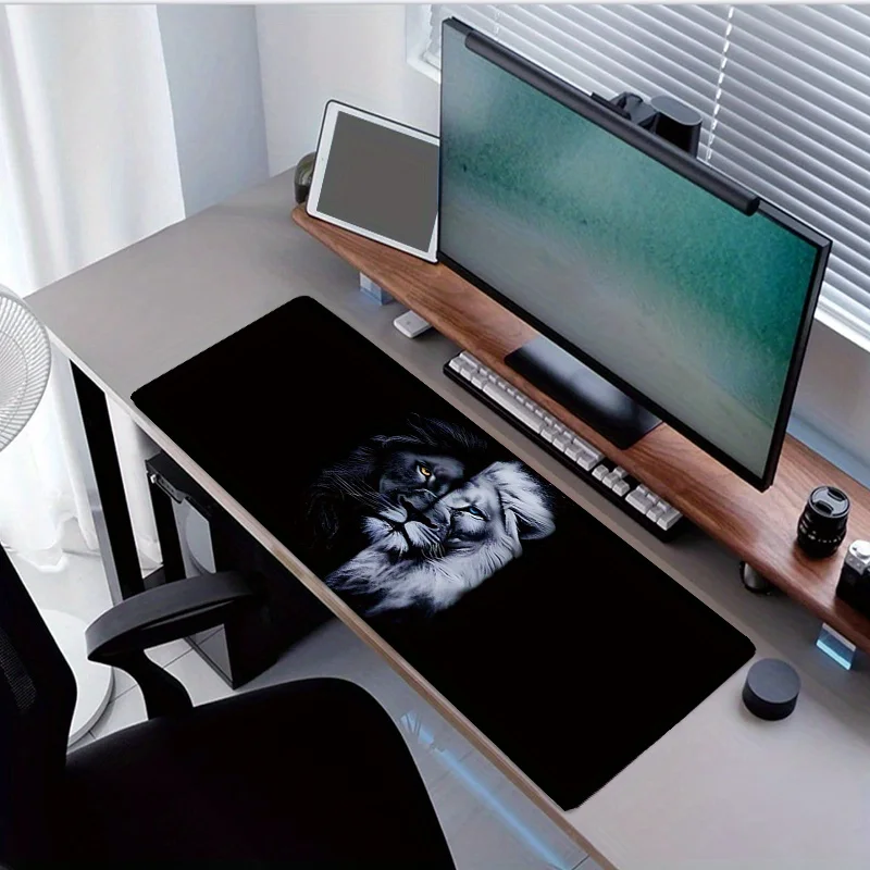 Alfombrilla de ratón grande con diseño de León, Base de goma antideslizante de 400x900, alfombrilla de escritorio de superficie lisa para accesorios de juegos de oficina, alfombrilla de escritorio - imagen 3