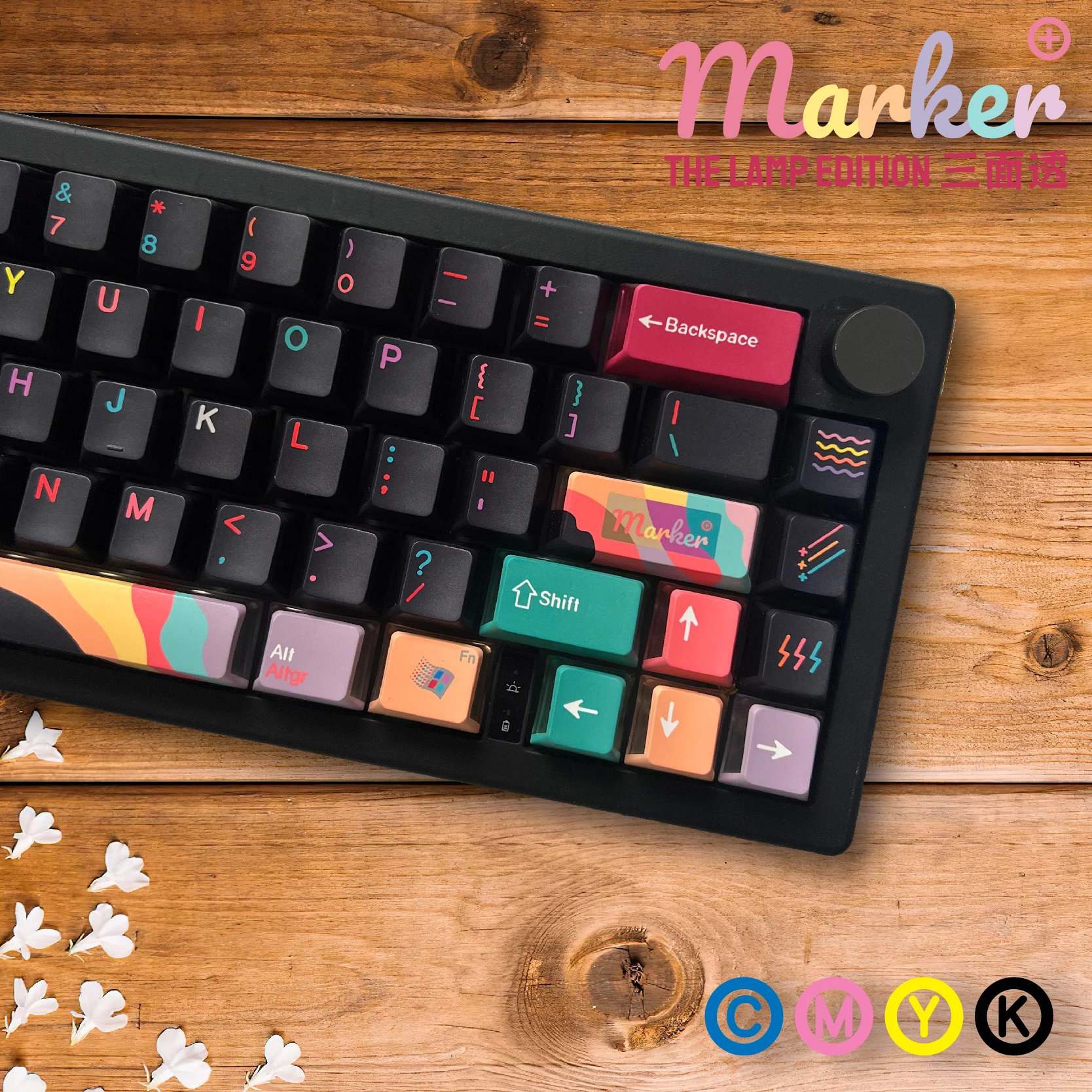 Juego de teclas con tema translucidez de tres caras de arcoíris negro, teclas personalizadas con perfil de cereza PBT para accesorios de teclado mecánico - imagen 4