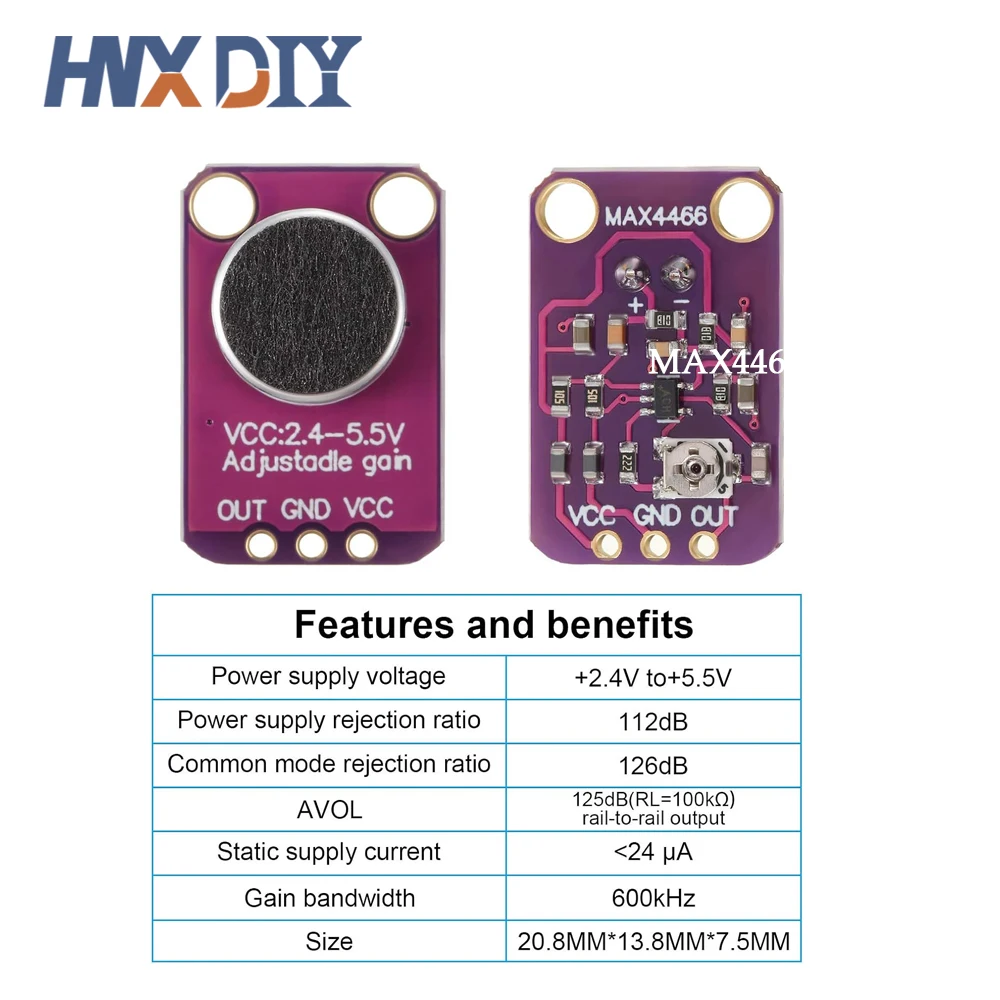 Módulo amplificador de micrófono electret MAX4466, placa de ruptura azul de ganancia ajustable, 1-10 Uds. - imagen 3