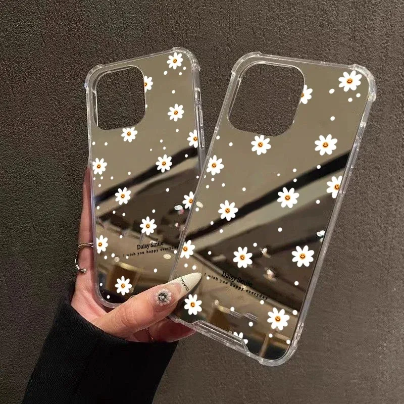 Small Chrysanthemum Flowers Mirror Case For Samsung Galaxy S25 S24 S23 S22 S21 Ultra Plus FE A06 A14 A23 A36 A52 A55 A56 Cover