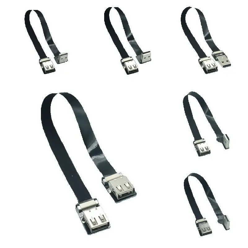 Gran oferta USB 2,0 A macho a hembra cable de extensión Usb en ángulo de 90 grados cable plano datos de carga FPV 5cm 10cm 20cm 30cm 50cm 80CM