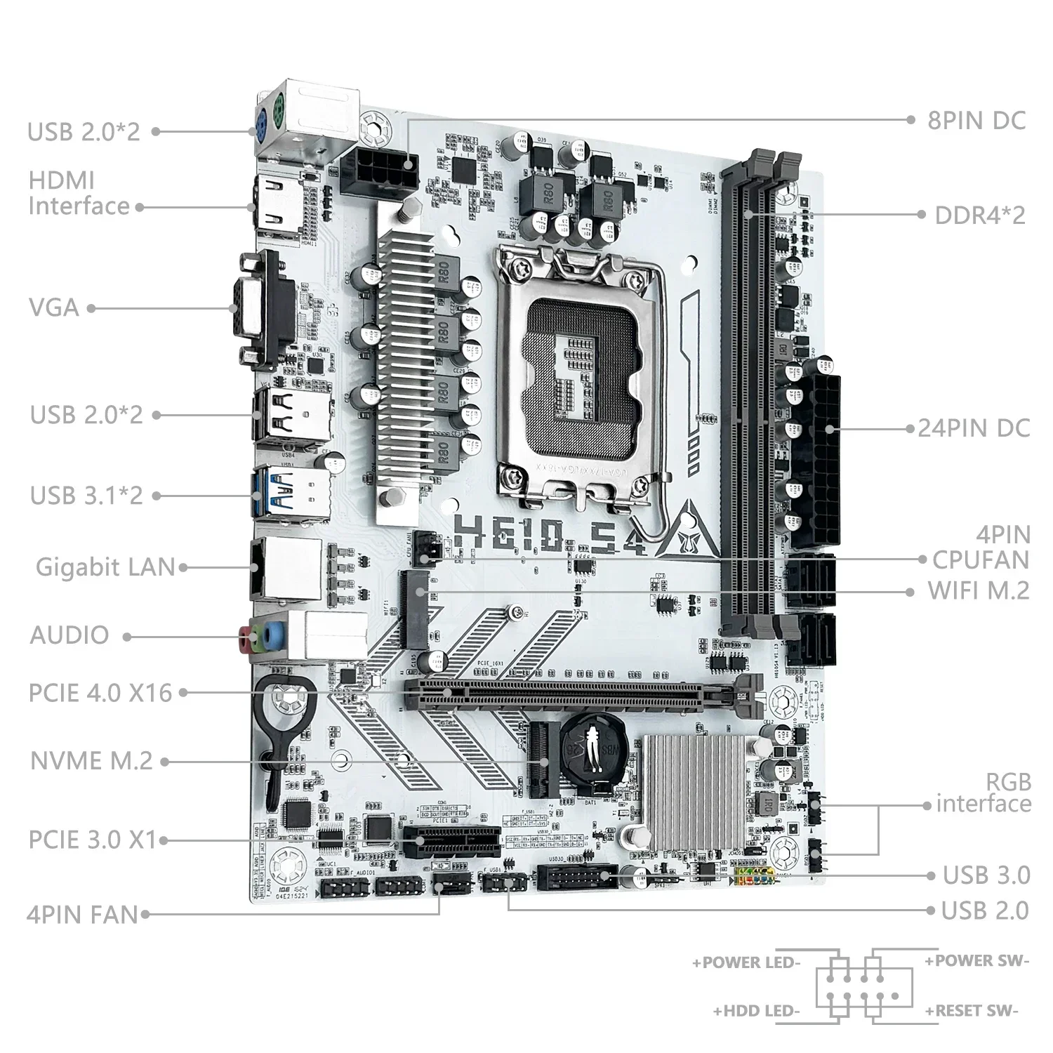 Placa base MACHINIST H610 S4 M-ATX DDR4 compatible con 12 13 14 Gen Intel LGA 1700 CPU 12100F 12400F 12490F 12600F 12700F 13600F - imagen 3