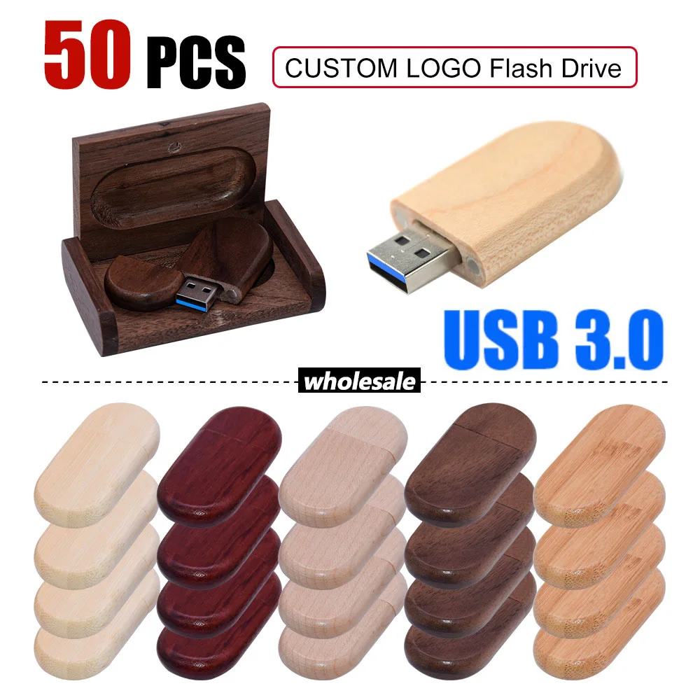 50 unids/lote unidad Flash USB de alta velocidad 3,0 Pendrive de madera 4GB 8GB 16GB 32GB Pen Drive 128G 64G U disco regalo de boda memoria con logotipo gratis