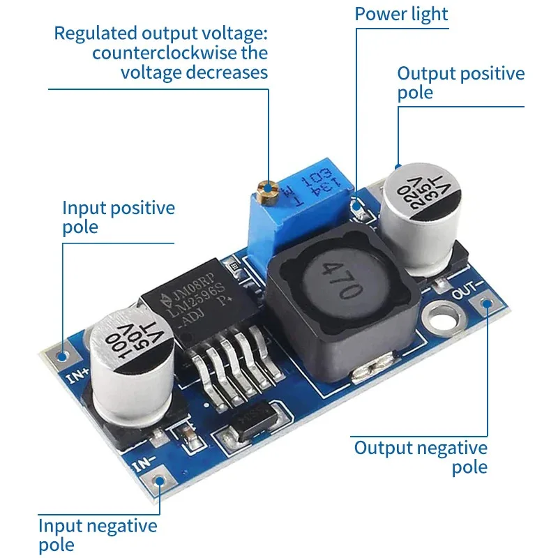 1/5/10 Uds LM2596 convertidor Buck de CC a CC 3,0-40V a 1,5-35V módulo reductor de fuente de alimentación - imagen 3