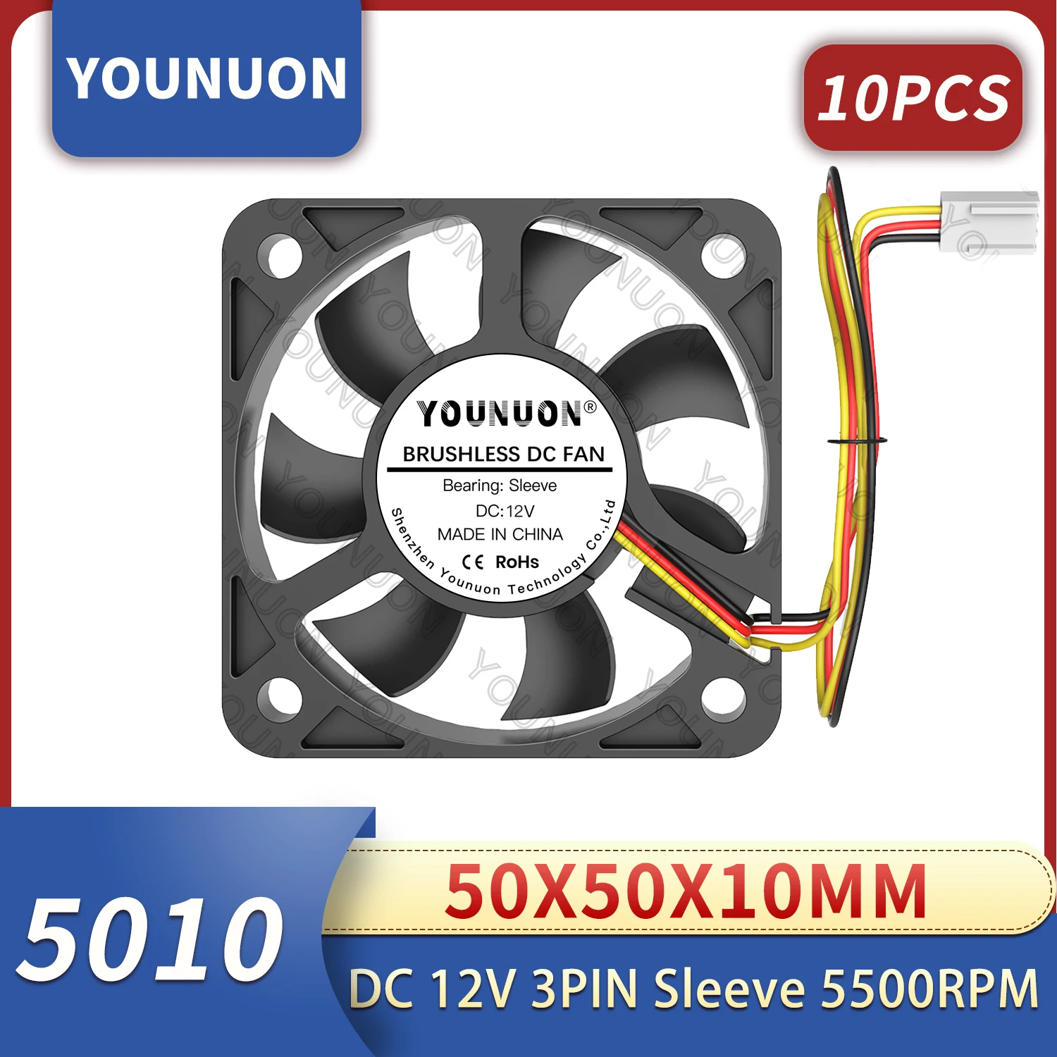 10 Uds 5010 50*50*10 12V ventilador de refrigeración 3Pin 50mm 5cm PC ordenador portátil ventilador de refrigeración Industrial 50x50x10mm ventilador de refrigeración FG