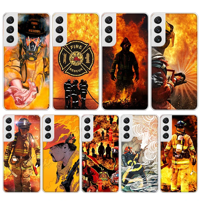 Funda de teléfono de silicona con diseño de llamas de héroe de bomberos para Samsung Galaxy S23 S24 S25 Ultra S21 Plus S20 FE S22 S10 + Funda de borde Galaxy S23
