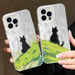 Funda bonita de gatito de dibujos animados para Apple iPhone 16 16E 15 14 13 12 11 8 XS X Pro Max, funda de teléfono con textura de plumas