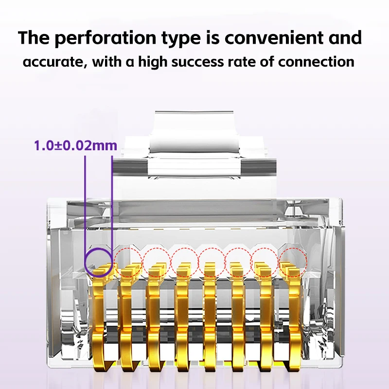 Pasar Cat6 a través de conectores blindados RJ45 Enchufe modular Ethernet UTP de engarzado 8P8C chapado en oro con extremo de cristal - imagen 3