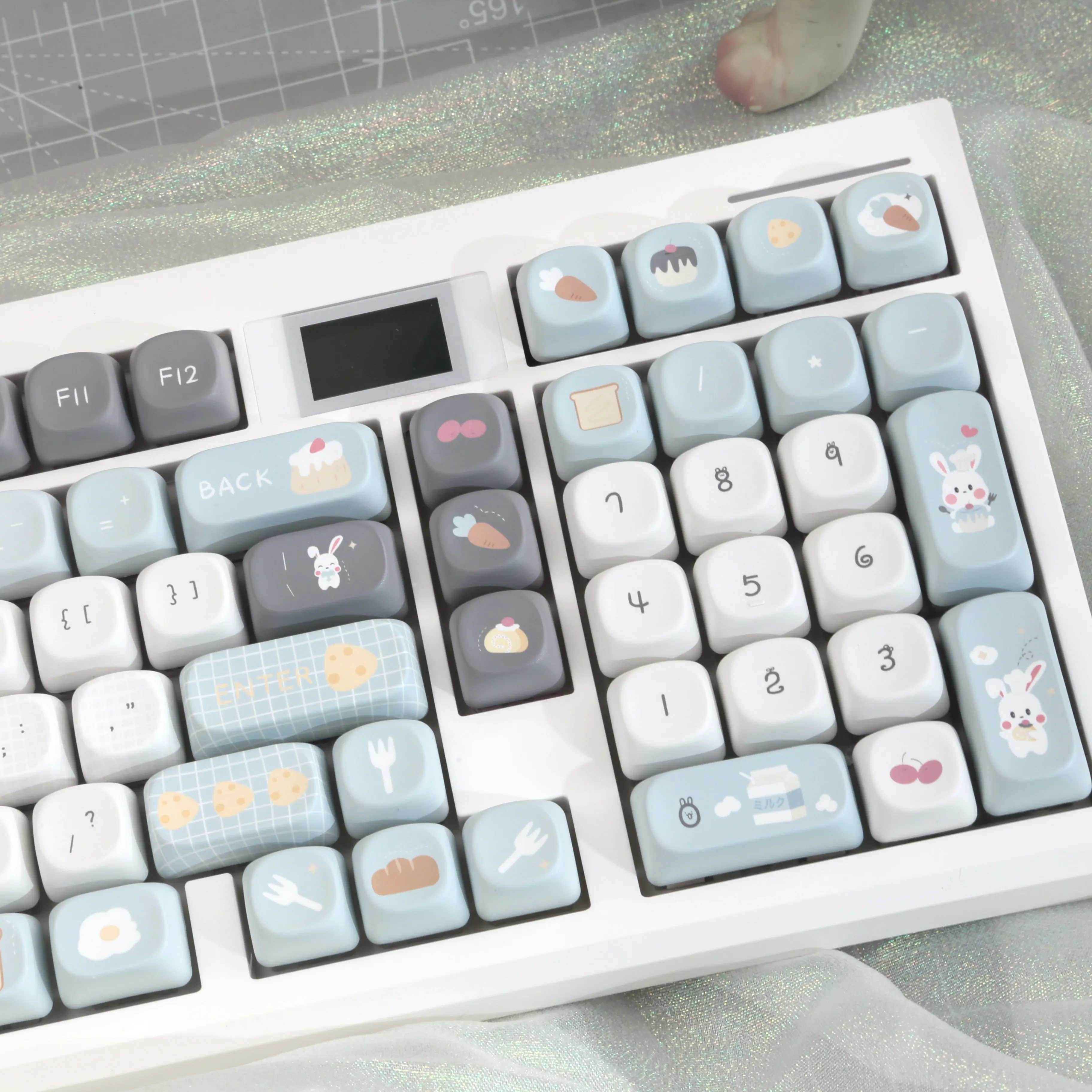 Teclas MAIMOOO Rabbit Bread House, Perfil MOA, PBT Personalizado, Azul Grisáceo, Diseño de Conejito de Dibujos Animados, para Teclado Mecánico, Regalos - imagen 3
