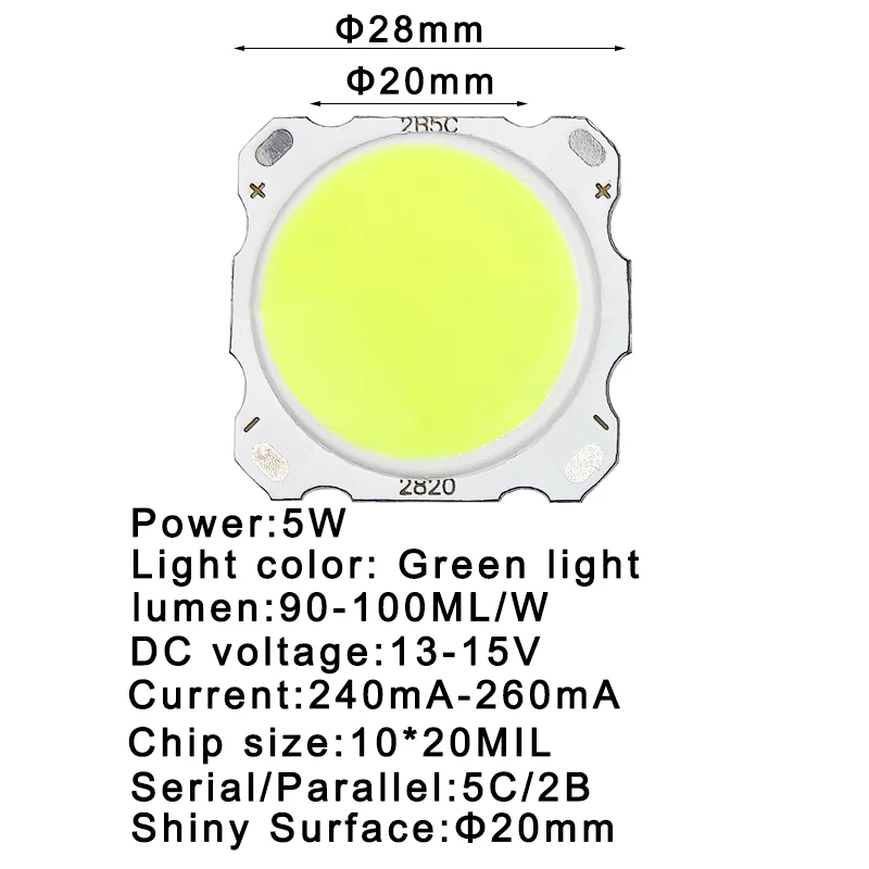 10 Uds. Por lote, Chip de fuente Led rojo, azul y verde, alta potencia, 5W, superficie brillante COB, bombilla de 20mm, foco, lámparas de luz descendente - imagen 3