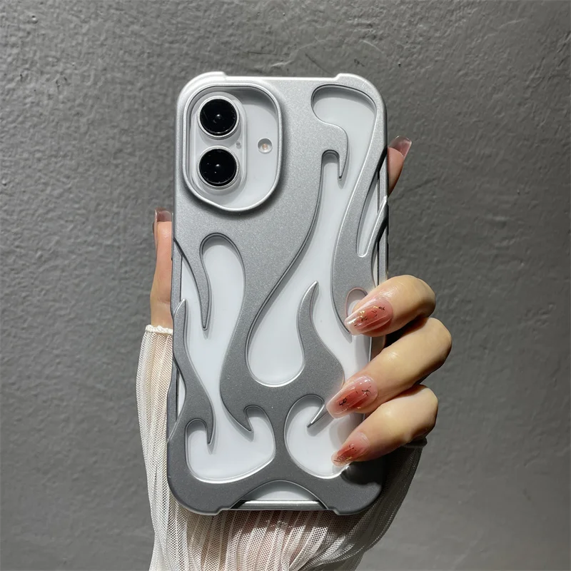 Funda de teléfono Ins Fashion con diseño de llama ahuecada para iPhone 16 Pro Max 17 Air 15 13 12 11 14 Plus, funda trasera delgada con disipación de calor - imagen 2