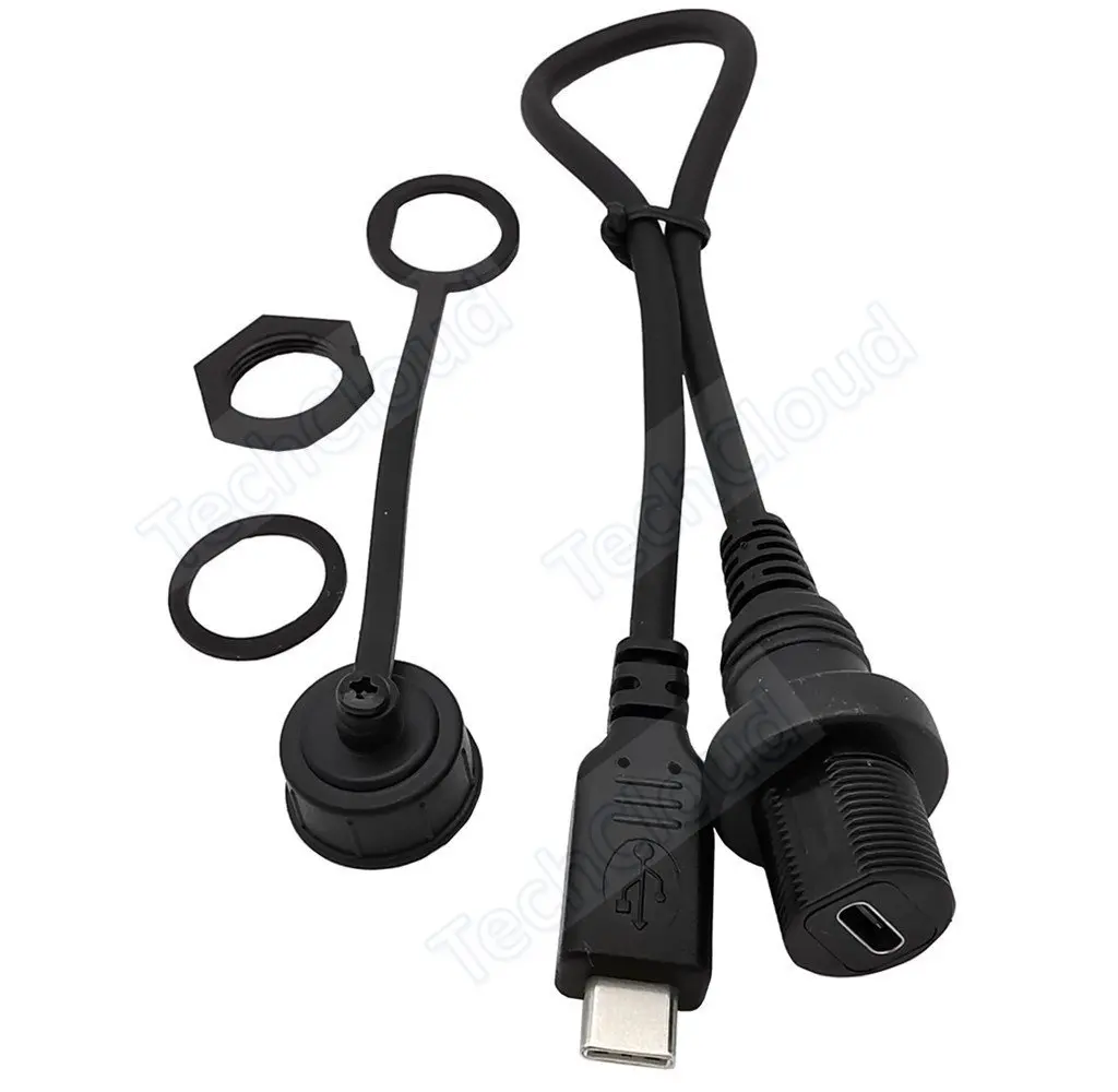 Cable USB tipo c a prueba de agua IP67, Conector de montaje en Panel macho a hembra, Cable de extensión de 30cm, Cable impermeable de USB-C - imagen 5