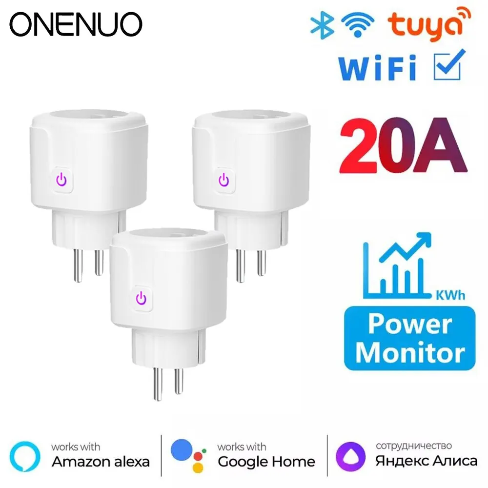ONENUO-enchufe inteligente con WiFI para el hogar, toma de corriente eléctrica con temporizador, Control por voz y aplicación Tuya, 20A