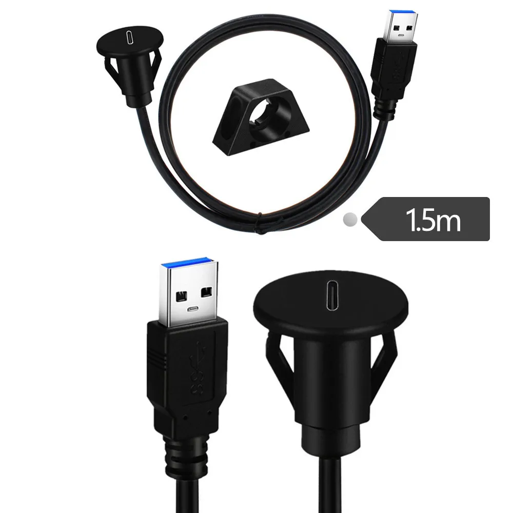 5Gbps 1,5 m pequeñas USB 3,0 versiones A macho a tipo C hembra Cable de montaje empotrado Cable de extensión de montaje en Panel para salpicadero de barco de coche