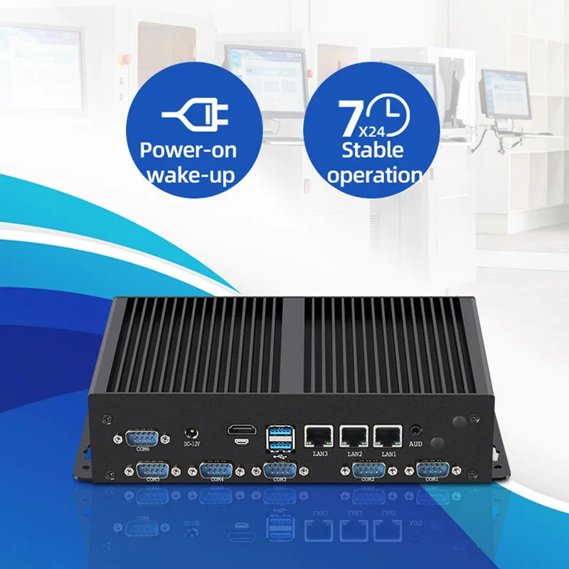 XCY 3LAN6COM Mini PC Industrial Barebone Kit compatible con 2xDDR4 SSD WiFi6 BT 4G/5G tarjeta SIM ordenador sin ventilador Windows10Pro listo - imagen 2