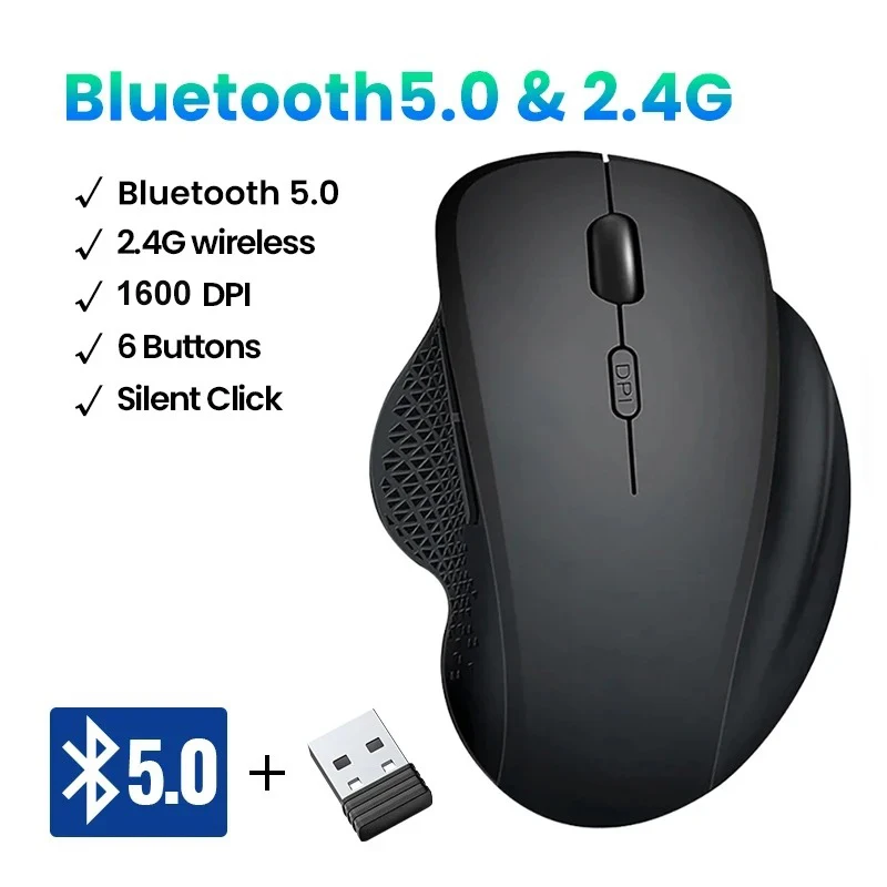 Ratón inalámbrico recargable con Bluetooth, ratón silencioso de 1600DPI, receptor de juegos USB de 2,4G para Mackbook, PC, accesorios para ordenador portátil
