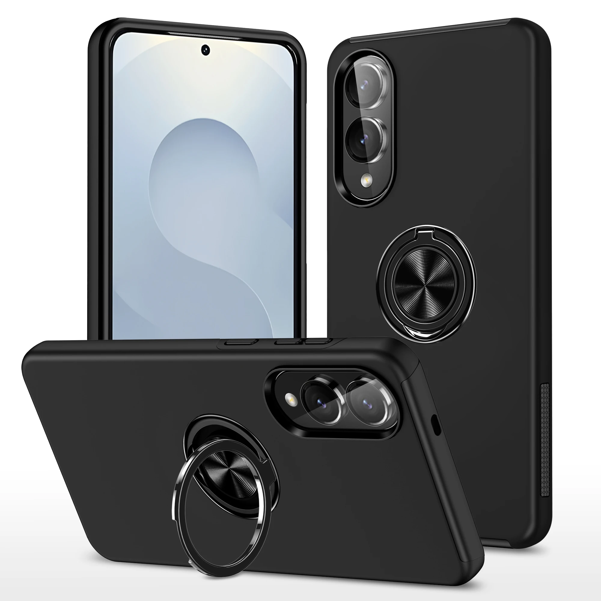 Funda con soporte de anillo de Metal para Samsung Galaxy S26 S25 Ultra S24 S23 Plus A55 A17 FE A36 A56 armadura parachoques cubierta dura de PC a prueba de golpes