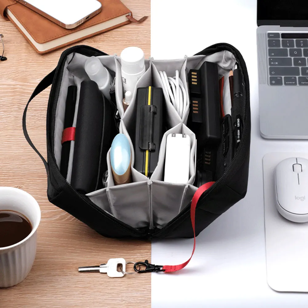 Organizador de cables con múltiples compartimentos, organizador de cables de viaje impermeable, bolsa de almacenamiento de cables para cables de cargador, unidad USB - imagen 3
