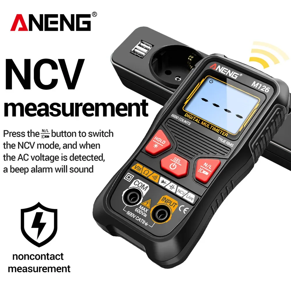 ANENG-multímetro M126, prueba de detección de voltaje NCV, modo de operación doble, condensador de 40MOhm, probador de capacidad de 200μF, herramientas de detección de diodo - imagen 5