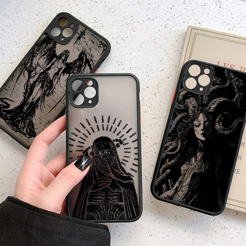 Funda artística de ángeles y demonios negros para Samsung A73 A72 A71 A53 A52 A51 A42 A33 A32 A31 A30 A23 A22 4G 5G, Capa transparente mate