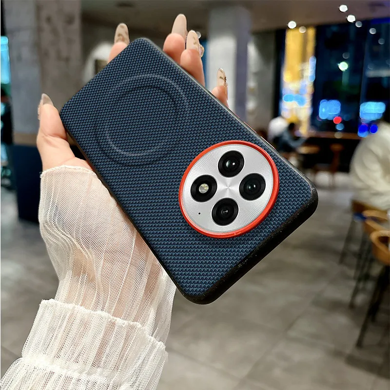 Para OnePlus 13 funda magnética ELVEV antihuellas anticaída dura PC tejido PU funda de teléfono de succión de cuero - imagen 5