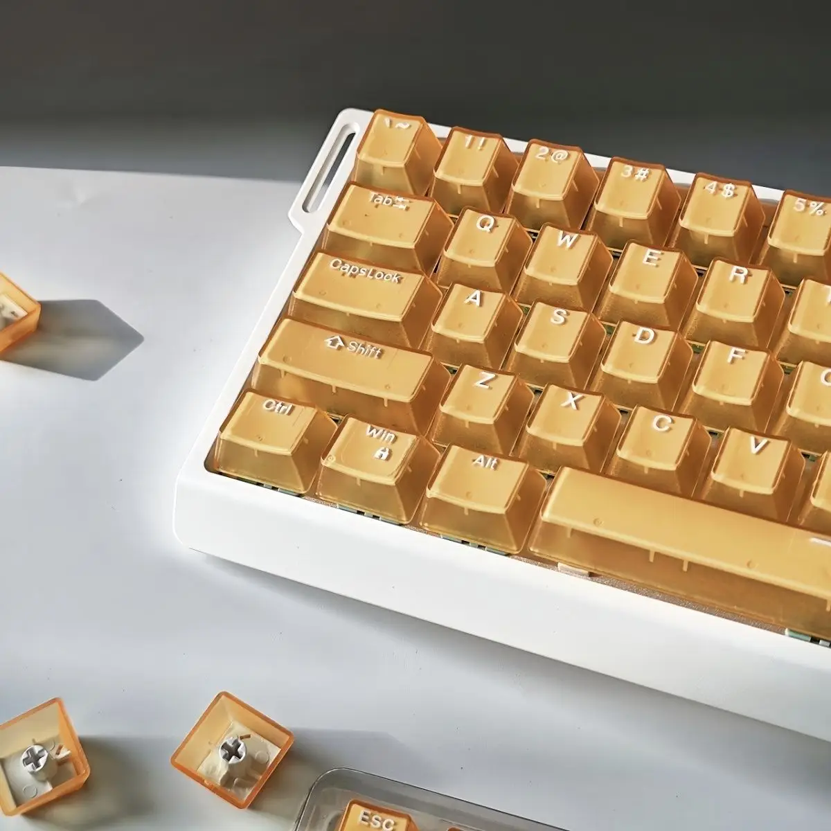 Teclas translúcidas de pudín de Jade dorado de 114 teclas, teclas transparentes PBT brillantes, perfil OEM para interruptores MX, teclado mecánico - imagen 4