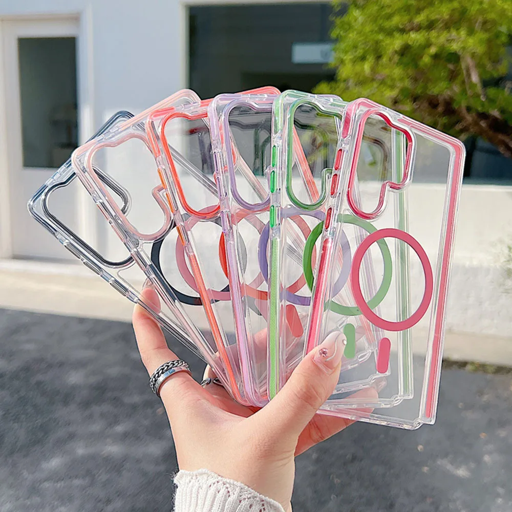 Acrílico transparente de lujo para Magsafe funda de teléfono magnético para Samsung S24 Plus S25 Ultra A56 A36 A26 A16 A15 A06 5G armadura cubierta dura - imagen 5