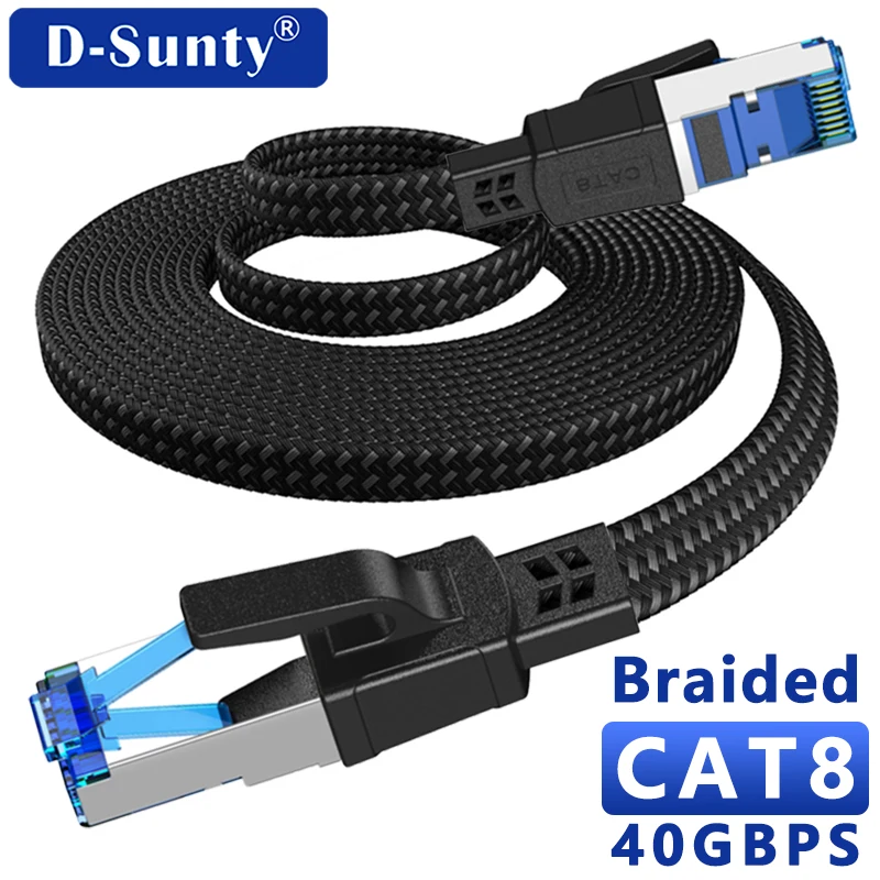 Cable Ethernet Cat8 10M 20M 30M 40Gbps 2000MHz Cable Lan de red de Internet para enrutador RJ45 Cable trenzado de nailon Ethernet Cat 8