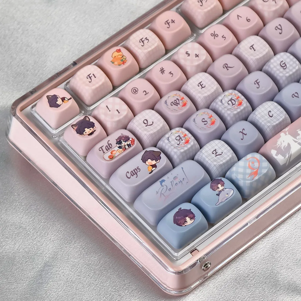 Rafayel Keycap MOA perfil Love and Deepspace Anime juego Keycaps Rosa púrpura gradiente dibujos animados lindo PBT tapas de teclado personalizadas - imagen 3