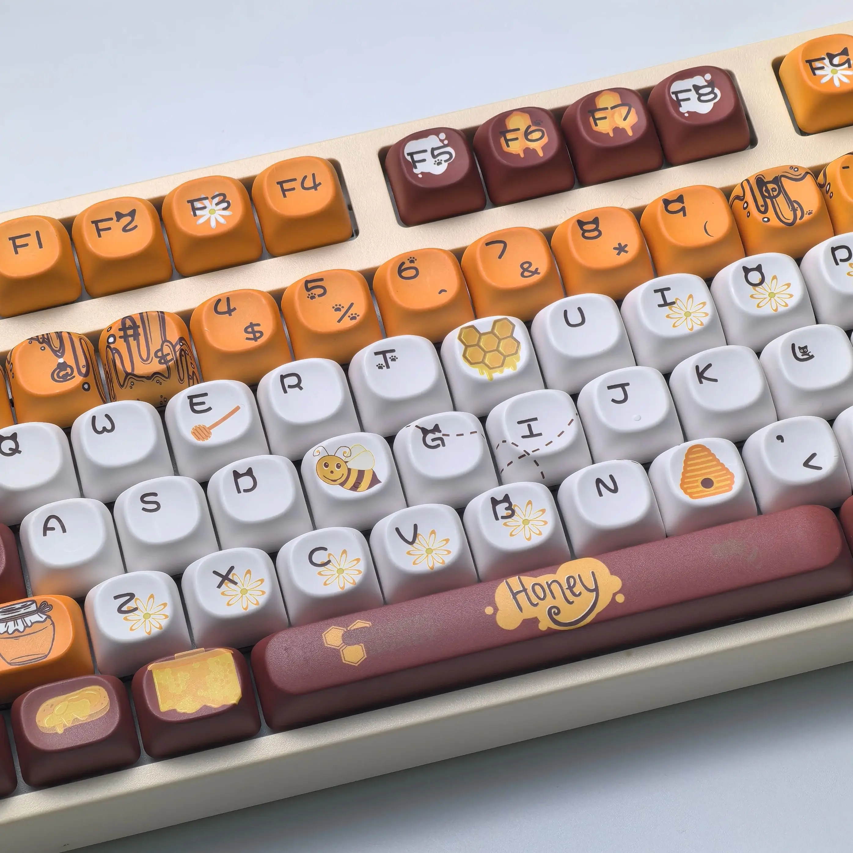 Moa Honey Keycap lindo naranja marrón Pbt para Fiy Aula F75/F87 redondo lindo abeja Keycap - imagen 2