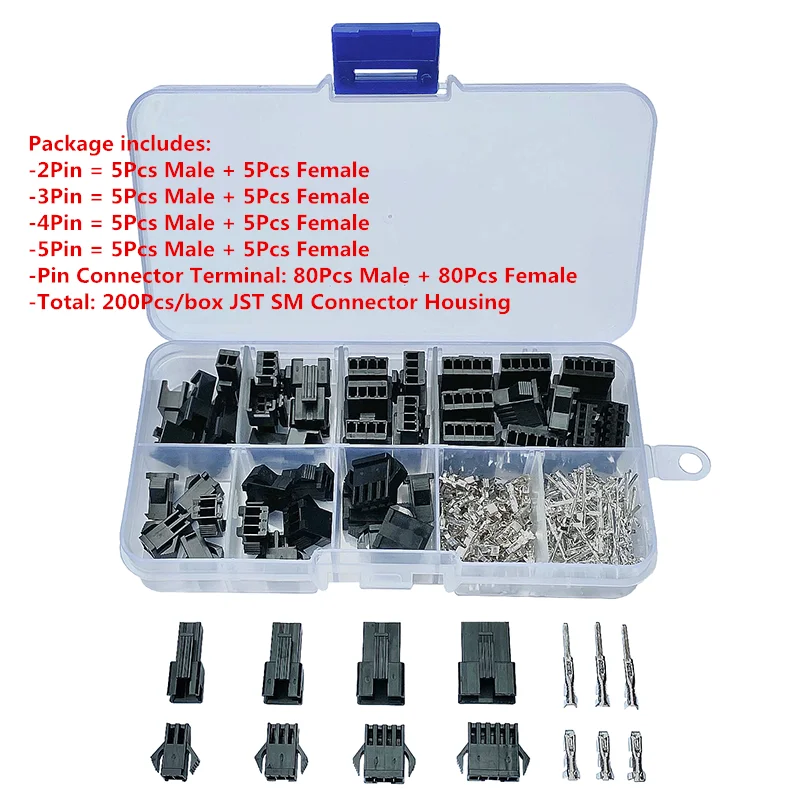JST SM-Kit de conectores de paso de 200mm, 2/3/4/5 Pines, macho/hembra, terminal de engarce, Conector de cable eléctrico, 2,54 unids/lote por caja - imagen 2