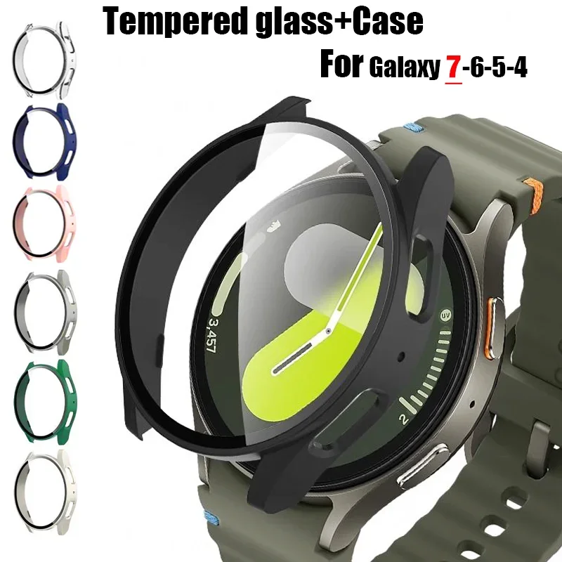 Vidrio + funda para Samsung Galaxy Watch 7/6/5/4 44mm 40mm cubierta templada protector de pantalla de parachoques de PC completo accesorios Galaxy watch FE