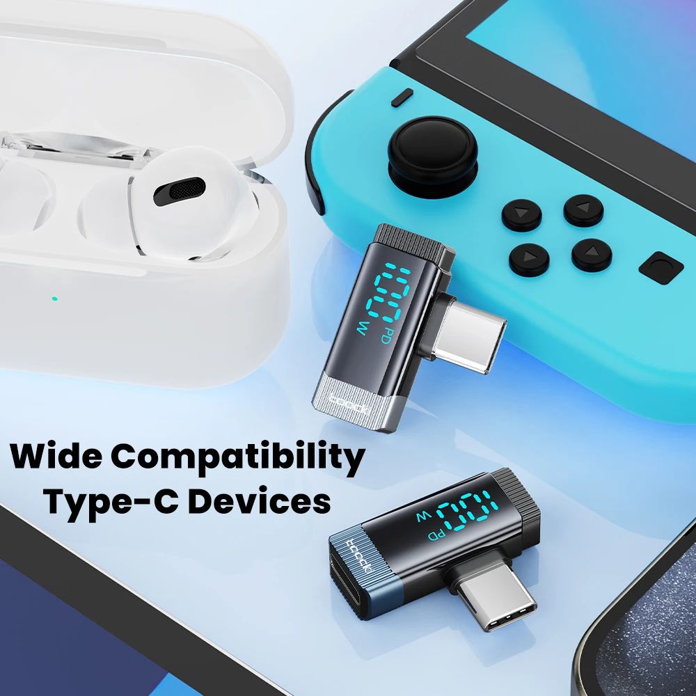 Toocki 100W USB C adaptador OTG codo de 90 grados pantalla Digital tipo C a tipo C adaptador para iPhone 16 15 portátil Xiaomi Samsung - imagen 5