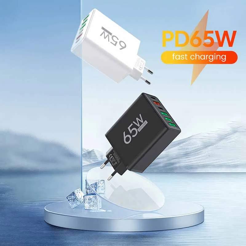 Cargador rápido de 65W, enchufe británico, enchufe UE EE. UU., 2 puertos tipo C, 4 puertos USB PD, adaptador de corriente para iPhone 15 14 13 Xiaomi Samsung - imagen 2